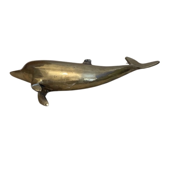 Vintage Mid Century Modern Solid Brass Dolphin Figurine, - Picture 3 of 10